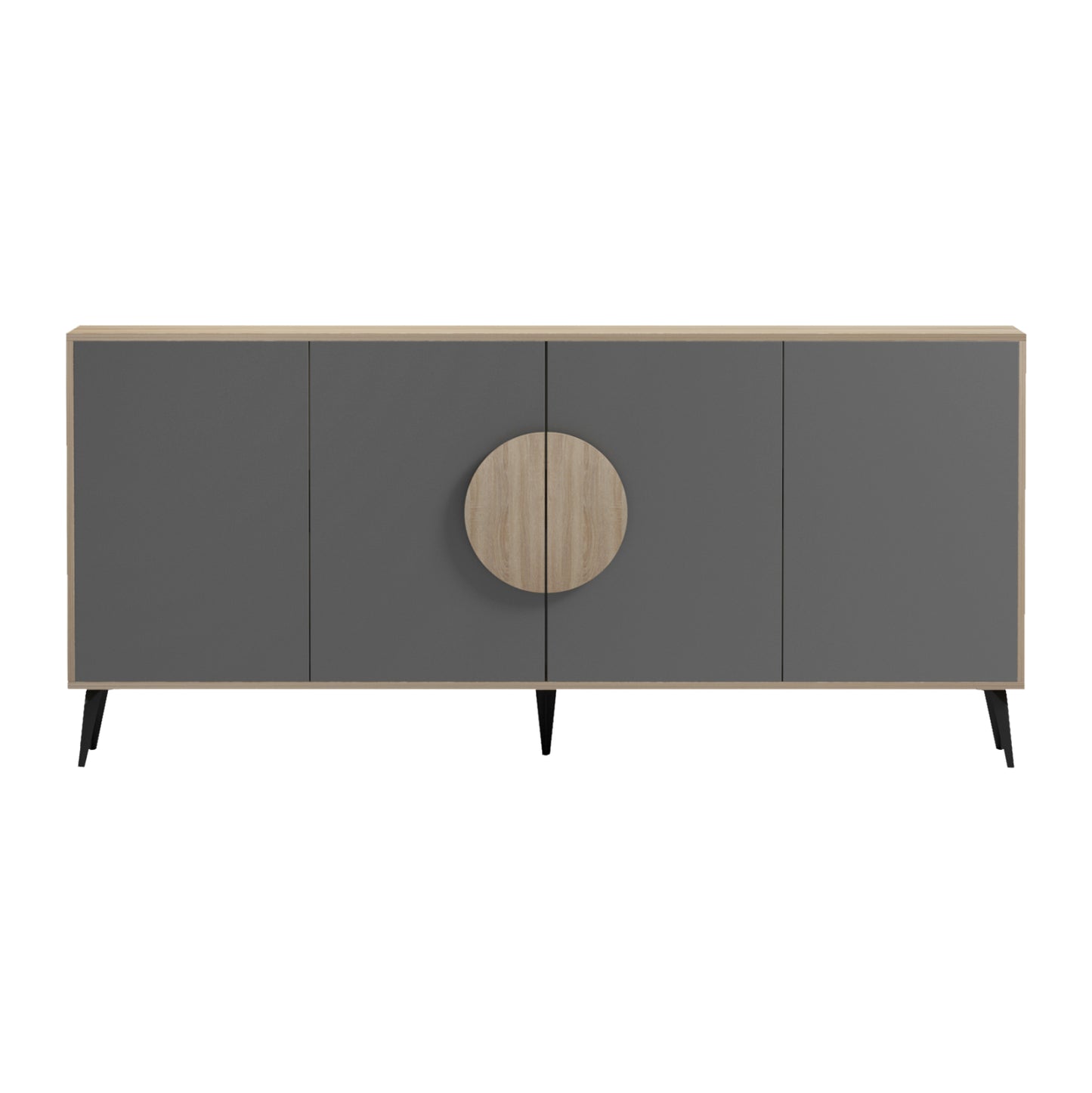 Sideboard Savore Hm18368.13 Melamine In Sonama/grey--black Metal Legs 180x35.5x82hcm.