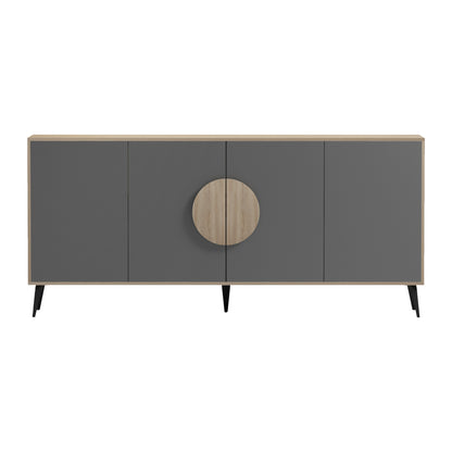 Sideboard Savore Hm18368.13 Melamine In Sonama/grey--black Metal Legs 180x35.5x82hcm.