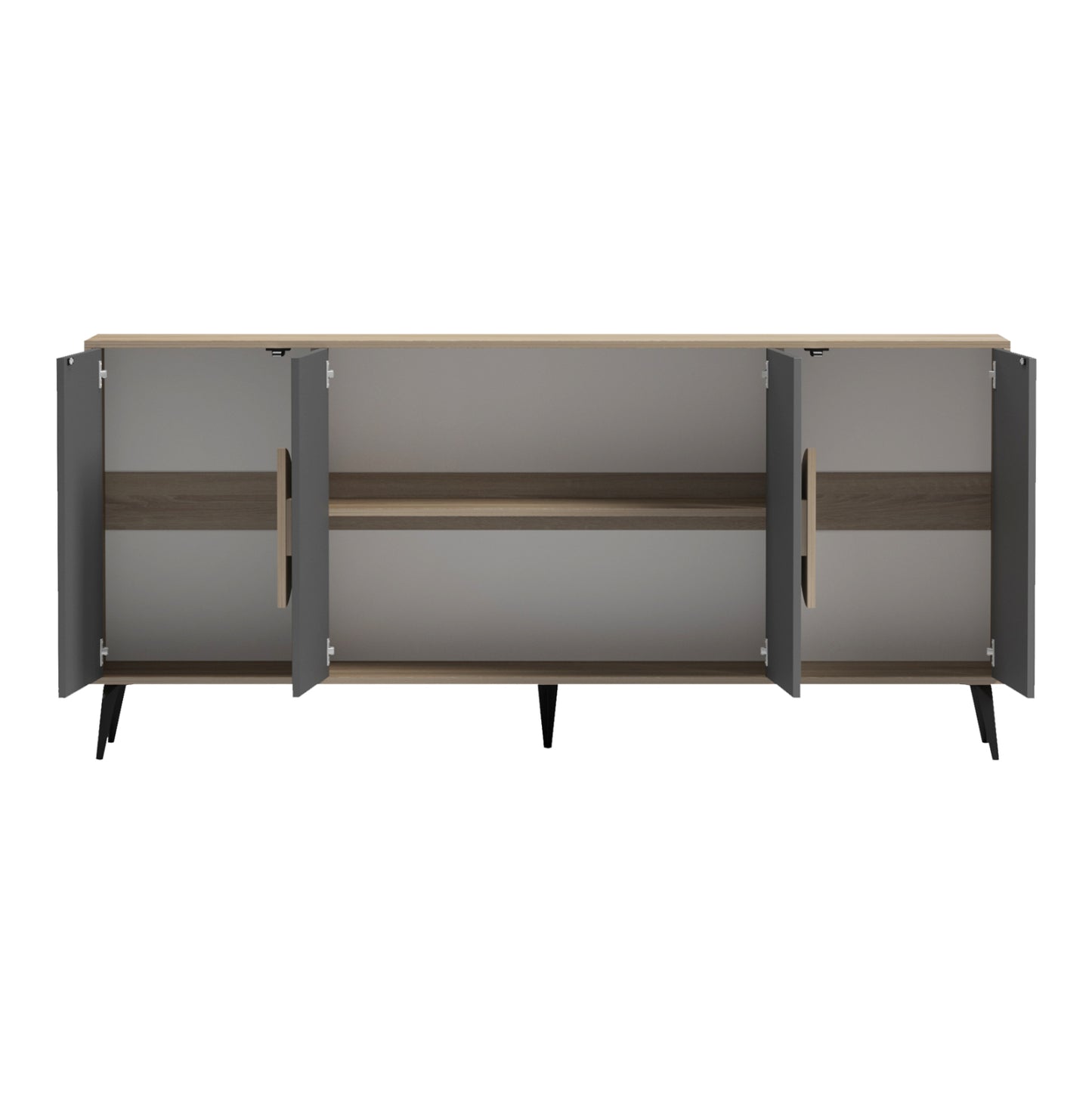 Sideboard Savore Hm18368.13 Melamine In Sonama/grey--black Metal Legs 180x35.5x82hcm.