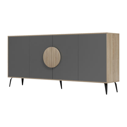 Sideboard Savore Hm18368.13 Melamine In Sonama/grey--black Metal Legs 180x35.5x82hcm.