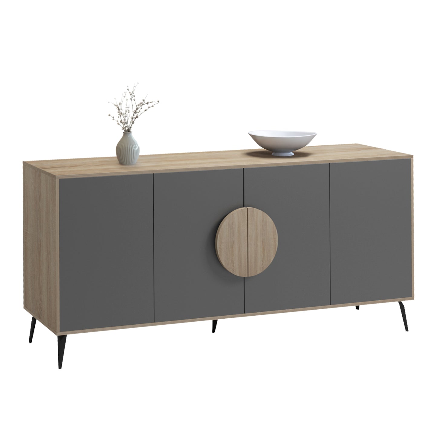 Sideboard Savore Hm18368.13 Melamine In Sonama/grey--black Metal Legs 180x35.5x82hcm.
