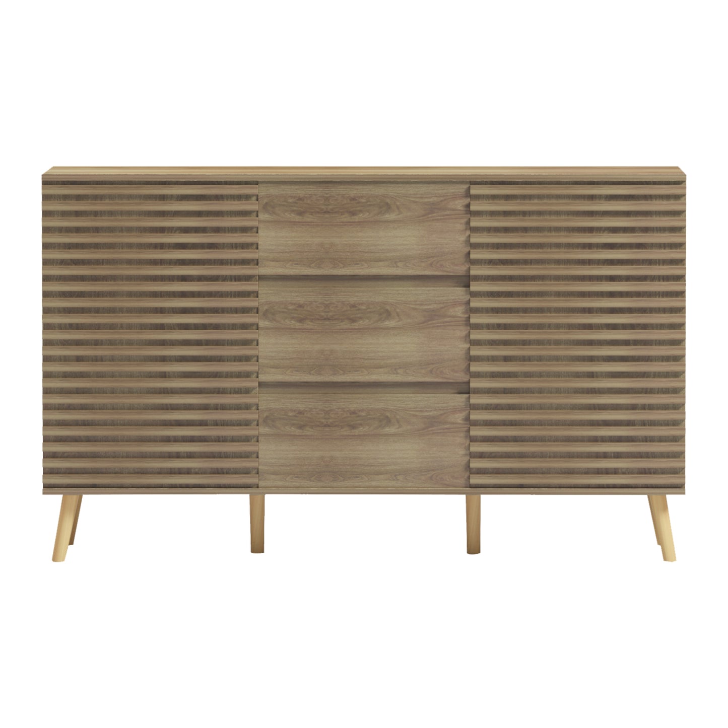 Sideboard Faestro Hm18371 Melamine In Natural Wood Color--solid Beech Wood Legs 140x40x85hcm.