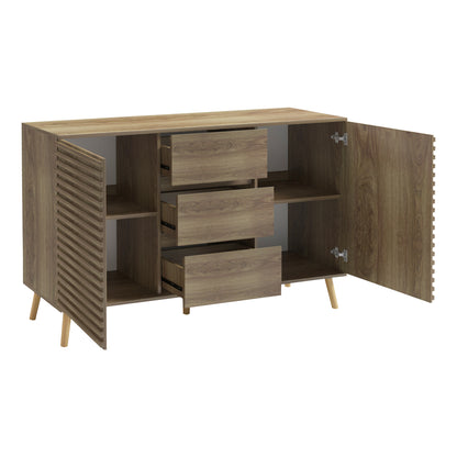 Sideboard Faestro Hm18371 Melamine In Natural Wood Color--solid Beech Wood Legs 140x40x85hcm.