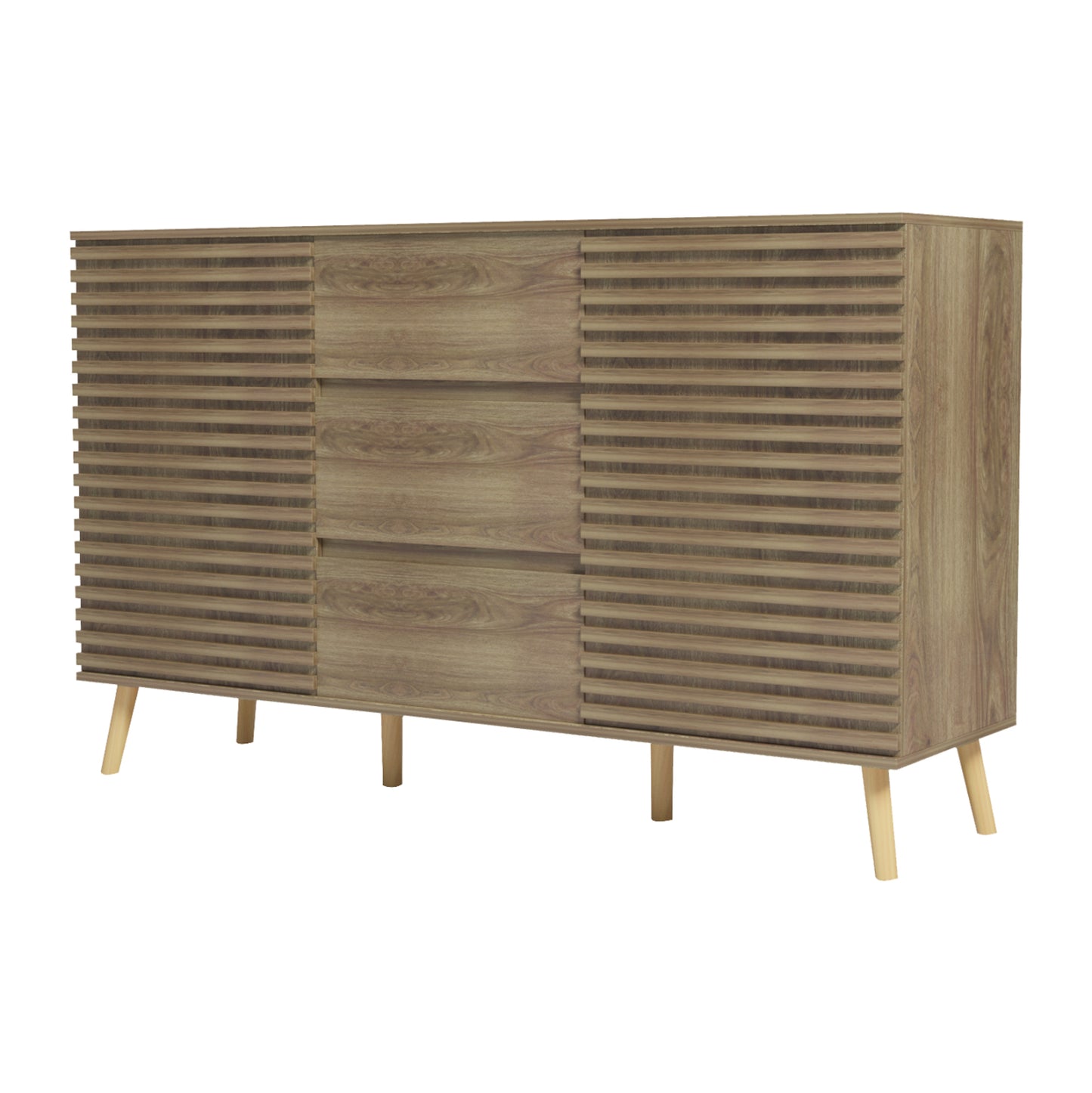 Sideboard Faestro Hm18371 Melamine In Natural Wood Color--solid Beech Wood Legs 140x40x85hcm.
