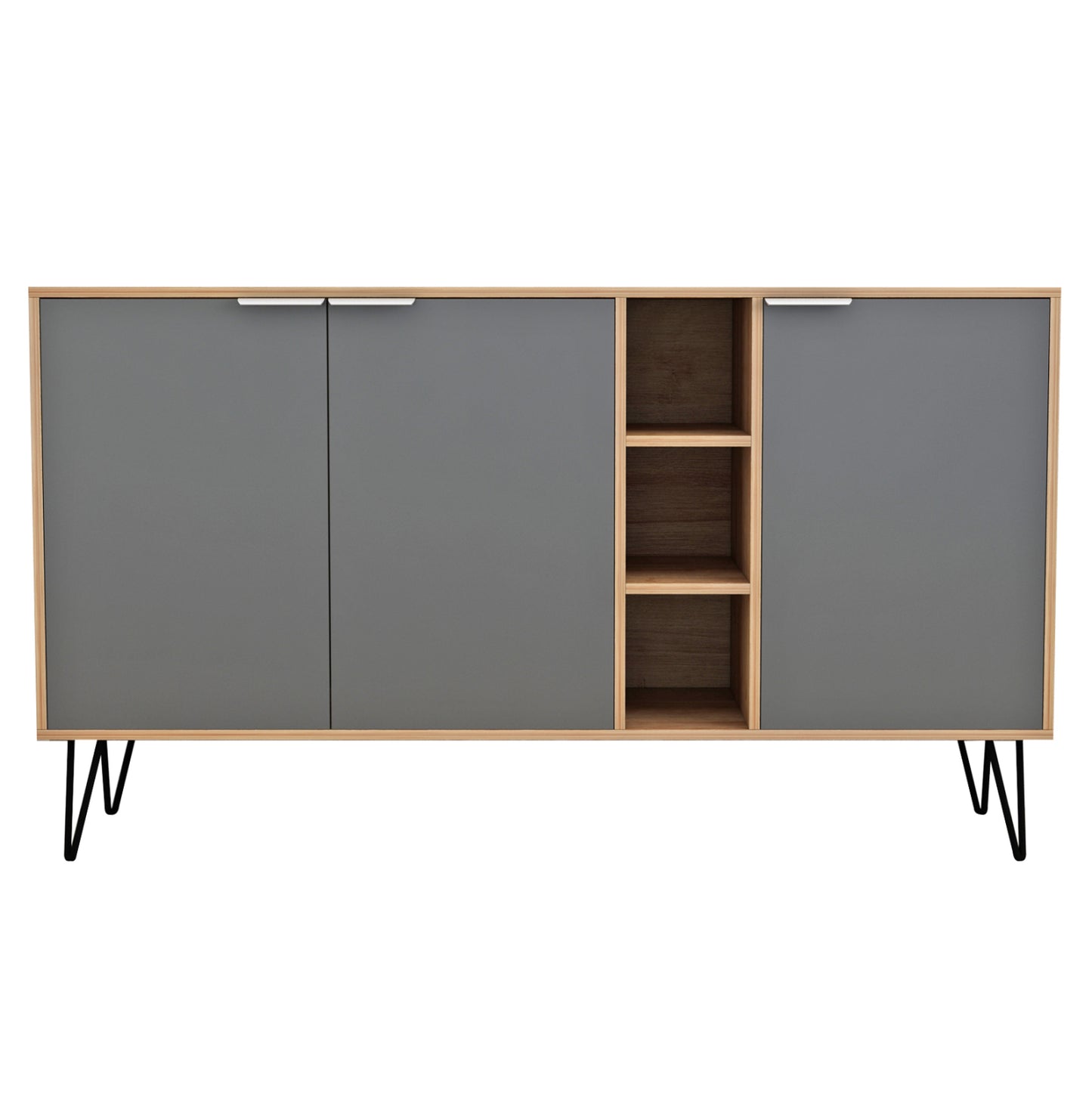 Sideboard Cabron Hm8874.11 Melamine In Natural-anthracite & Black Metal Legs 142x40x83hcm.