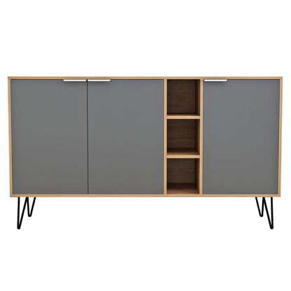 Sideboard Cabron Hm8874.11 Melamine In Natural-anthracite & Black Metal Legs 142x40x83hcm.
