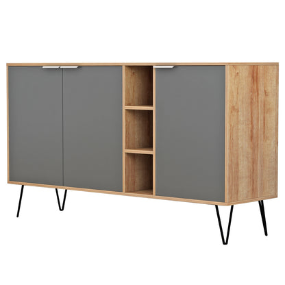Sideboard Cabron Hm8874.11 Melamine In Natural-anthracite & Black Metal Legs 142x40x83hcm.