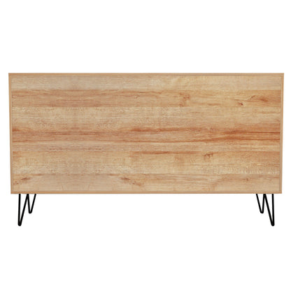 Sideboard Cabron Hm8874.11 Melamine In Natural-anthracite & Black Metal Legs 142x40x83hcm.