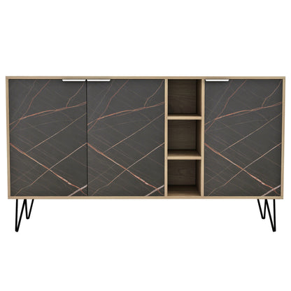 Sideboard Cabron Hm8874.12 Melamine In Sonama-black Marble & Black Metal Legs 142x40x83hcm.