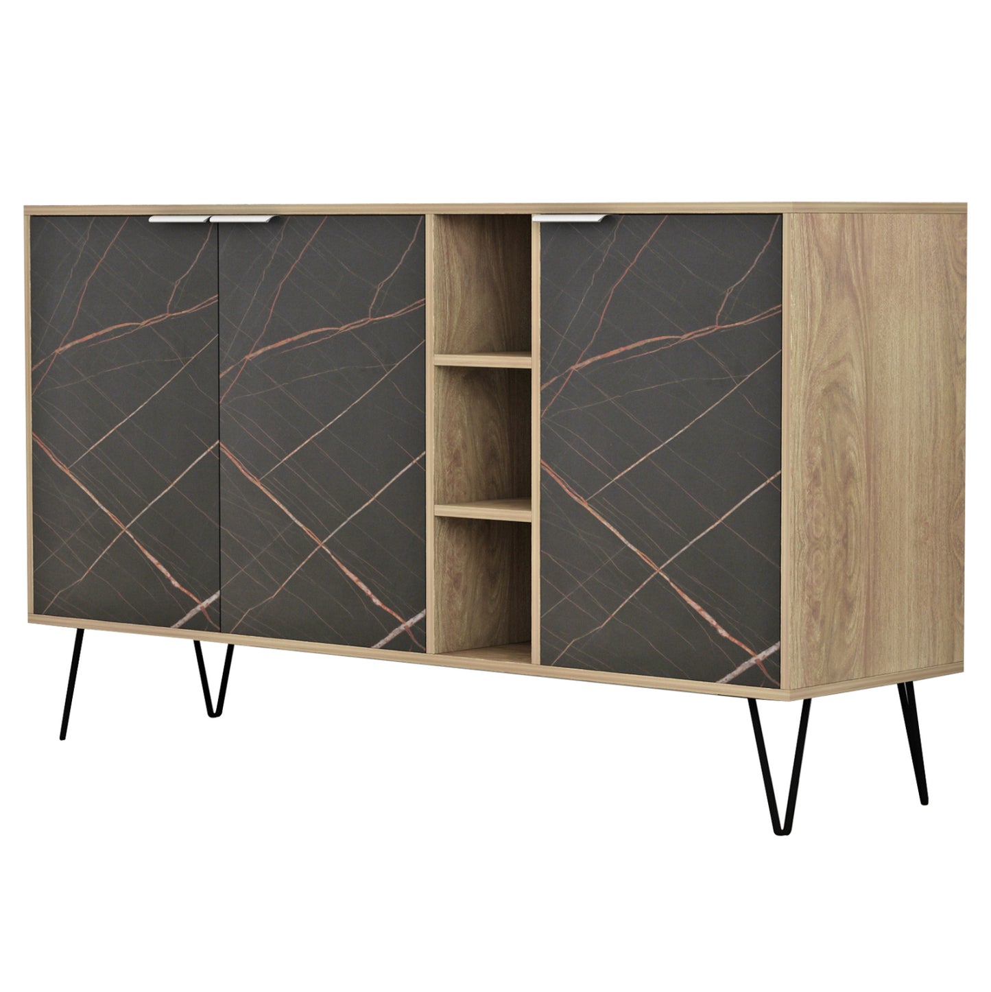 Sideboard Cabron Hm8874.12 Melamine In Sonama-black Marble & Black Metal Legs 142x40x83hcm.