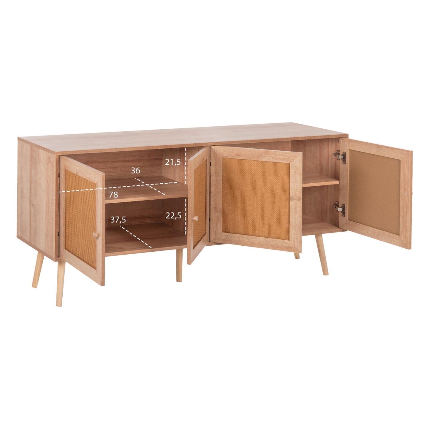 Buffet Colm Hm9440.11 Melamine With Synthetic Rattan On 4 Doors 160x39,5x71hcm.