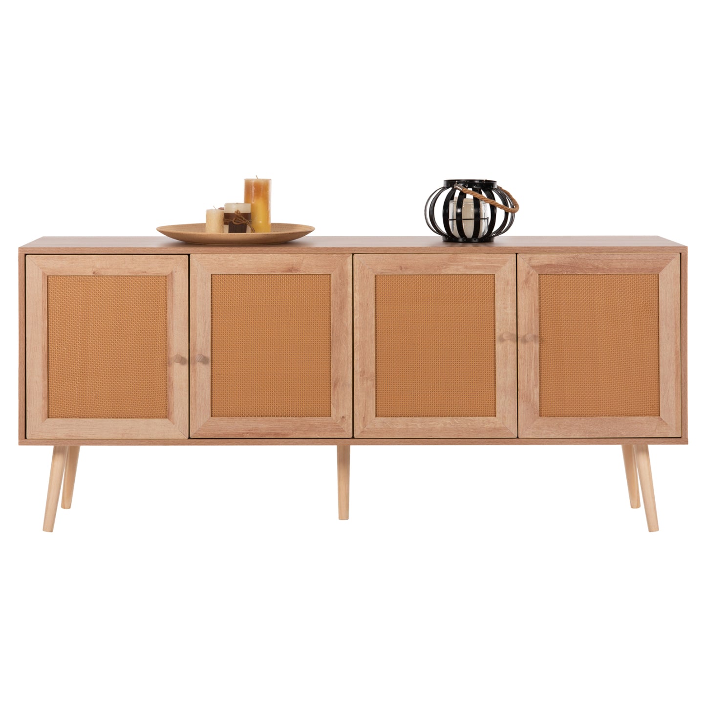 Buffet Colm Hm9440.11 Melamine With Synthetic Rattan On 4 Doors 160x39,5x71hcm.
