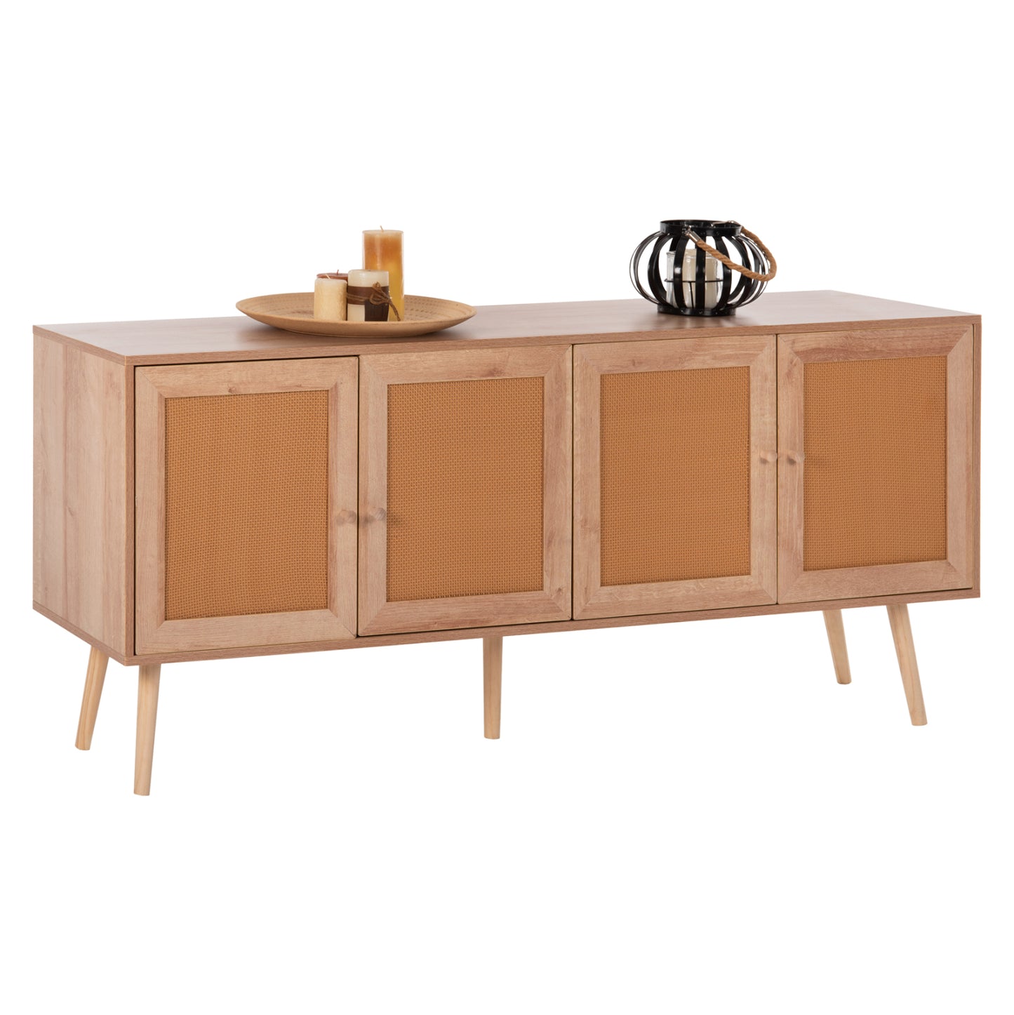 Buffet Colm Hm9440.11 Melamine With Synthetic Rattan On 4 Doors 160x39,5x71hcm.