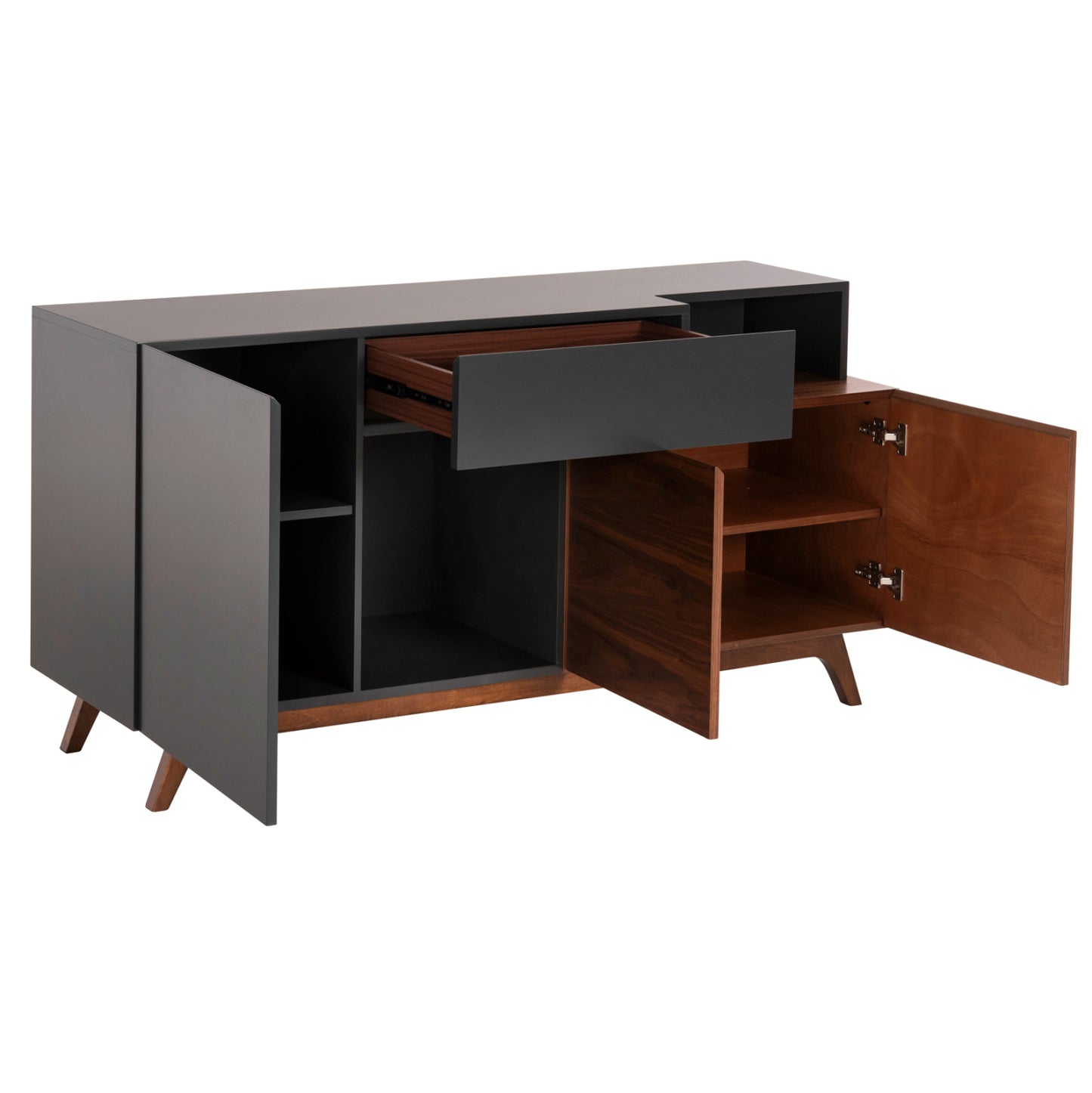 Buffet Preda Hm9747 Mdf With Walnut & Dark Grey Veneer Color 167x28-40x80hcm.