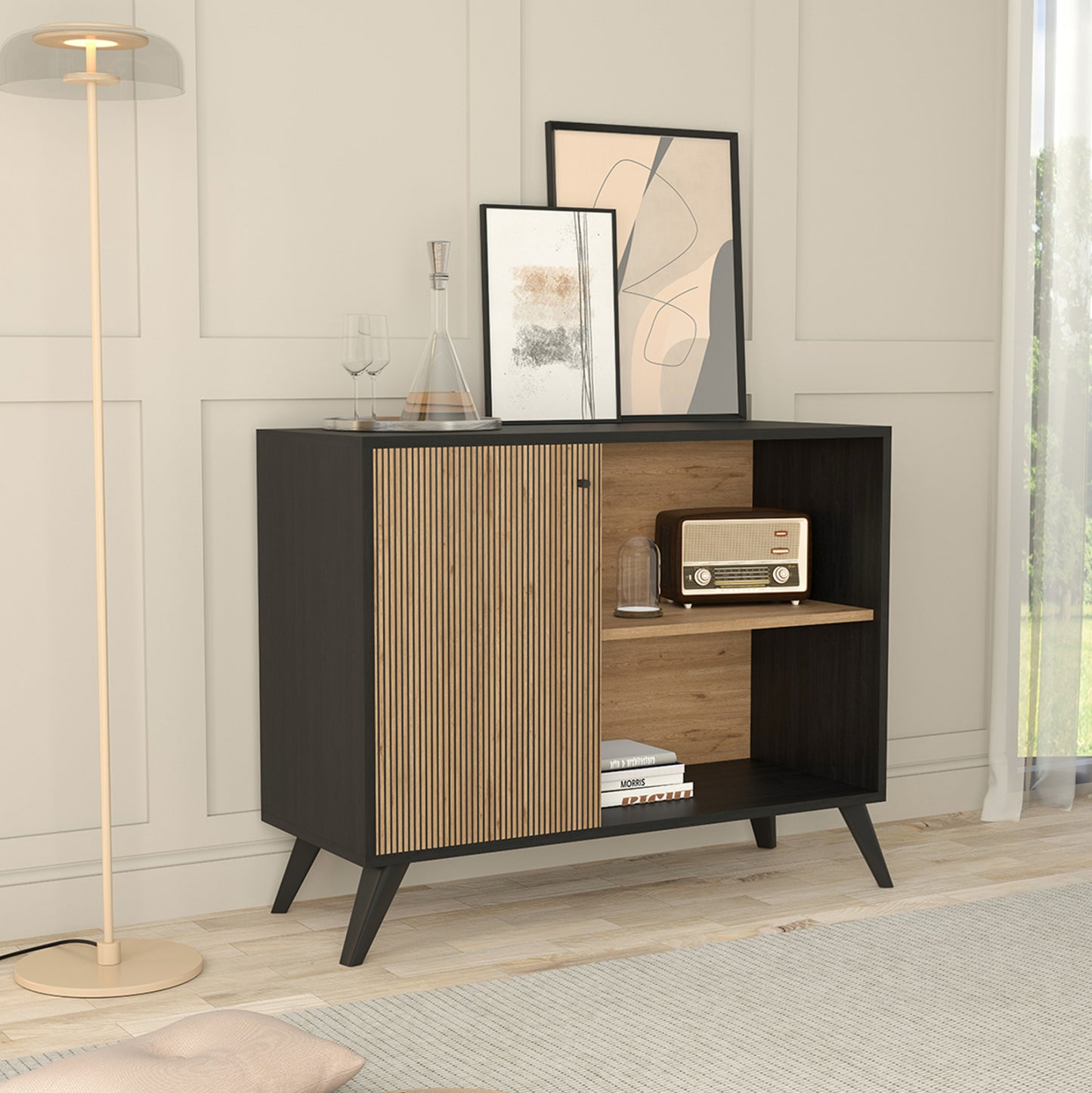 Buffet Kruden Hm9442.11 Melamine In Black-natural 100x40x78.5hcm.