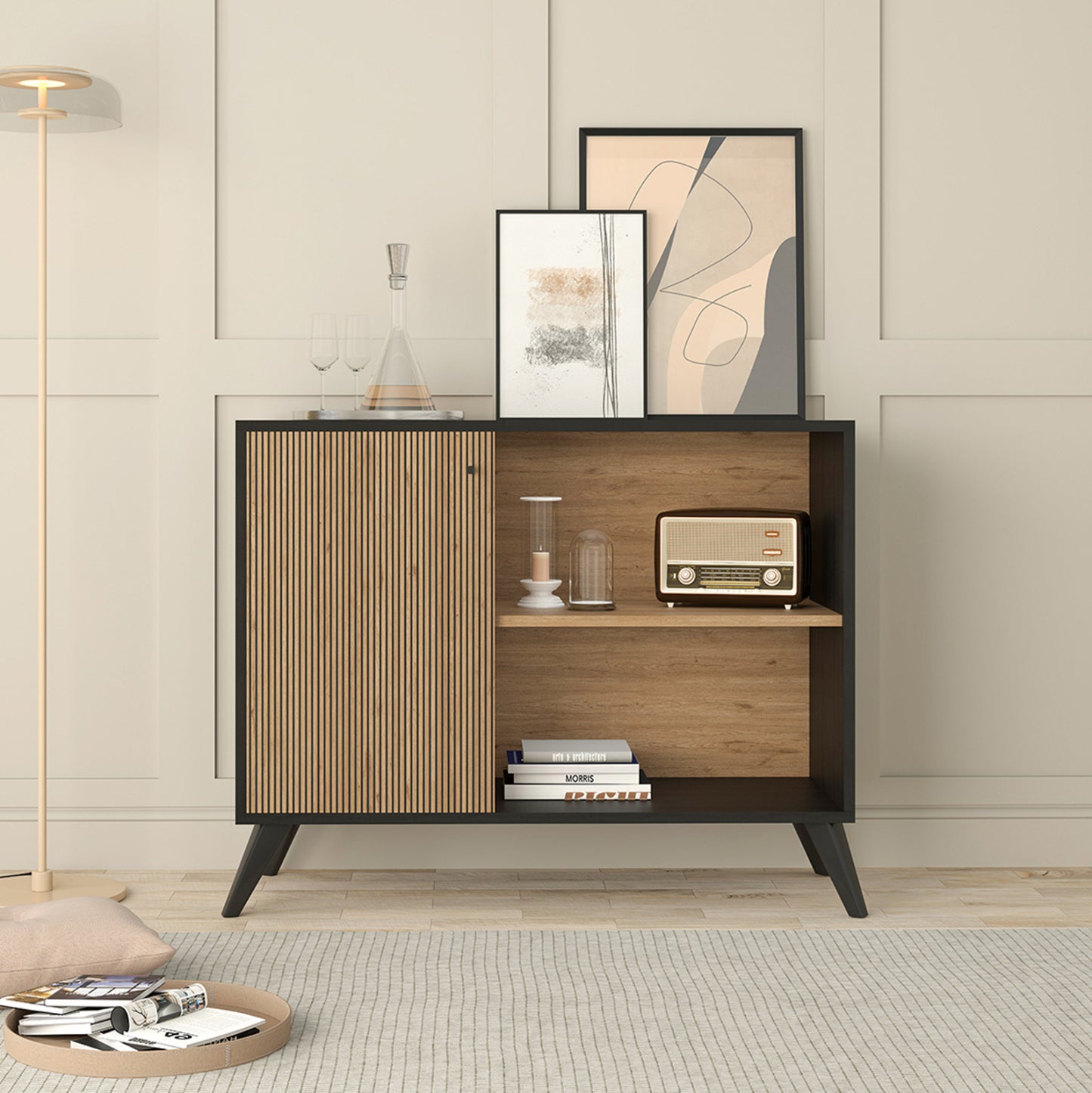 Buffet Kruden Hm9442.11 Melamine In Black-natural 100x40x78.5hcm.