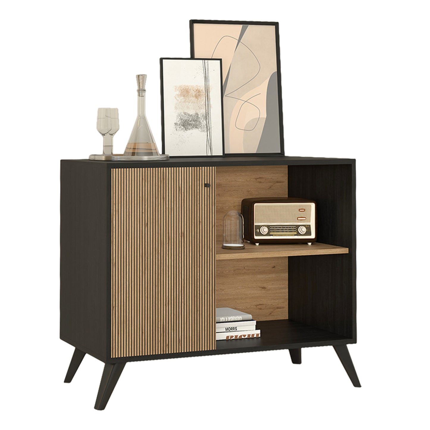 Buffet Kruden Hm9442.11 Melamine In Black-natural 100x40x78.5hcm.