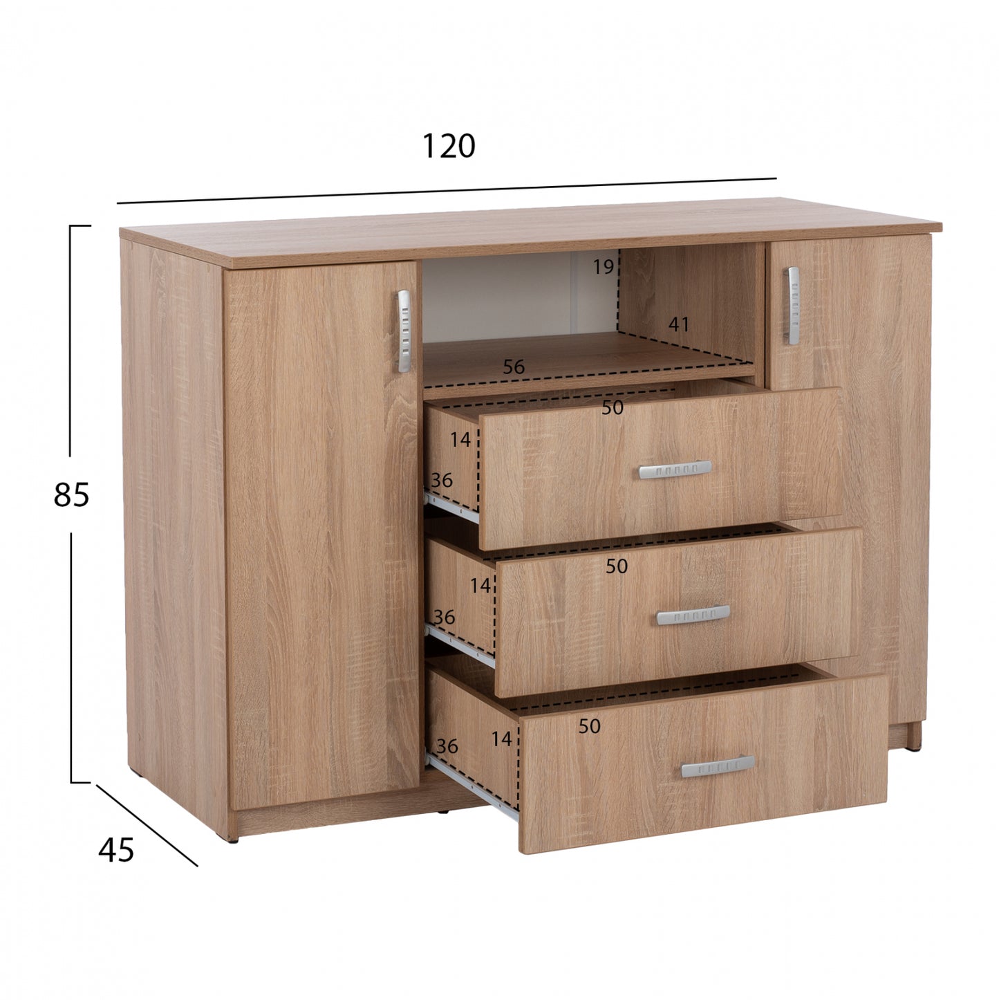 Buffet With 2 Cabinets And 3 Drawers Sonama Oak Hm2430 120x45x85cm.