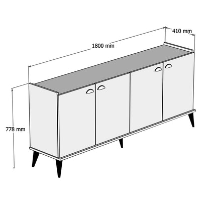 Melamine Buffet Hm9045.01 Natural Wood Shade - Black Marble Look 180x41x77,8y Cm.