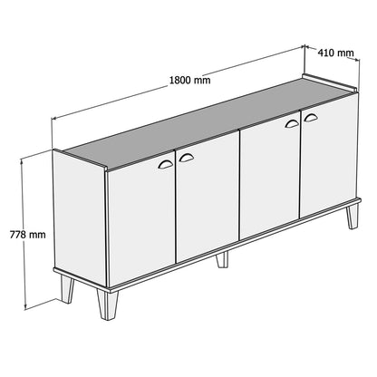 Melamine Buffet Hm9045.01 Natural Wood Shade - Black Marble Look 180x41x77,8y Cm.