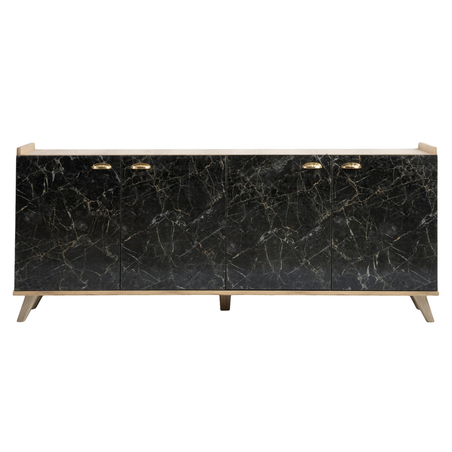 Melamine Buffet Hm9045.01 Natural Wood Shade - Black Marble Look 180x41x77,8y Cm.