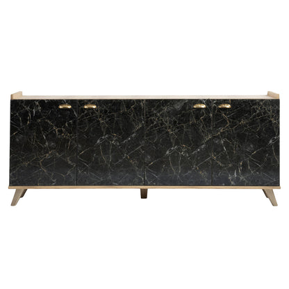 Melamine Buffet Hm9045.01 Natural Wood Shade - Black Marble Look 180x41x77,8y Cm.