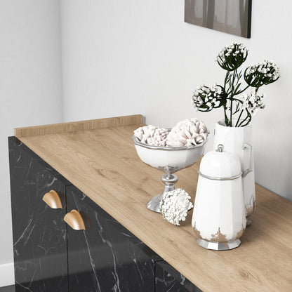 Melamine Buffet Hm9045.01 Natural Wood Shade - Black Marble Look 180x41x77,8y Cm.