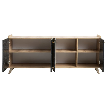 Melamine Buffet Hm9045.01 Natural Wood Shade - Black Marble Look 180x41x77,8y Cm.