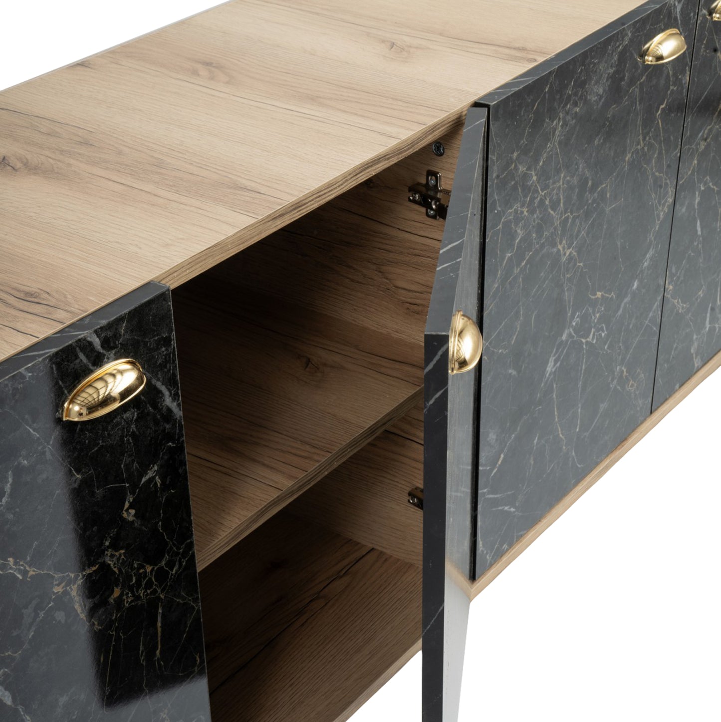 Melamine Buffet Hm9045.01 Natural Wood Shade - Black Marble Look 180x41x77,8y Cm.