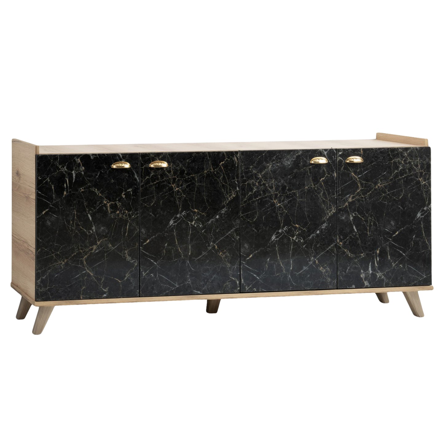 Melamine Buffet Hm9045.01 Natural Wood Shade - Black Marble Look 180x41x77,8y Cm.