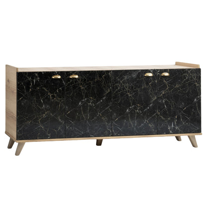 Melamine Buffet Hm9045.01 Natural Wood Shade - Black Marble Look 180x41x77,8y Cm.