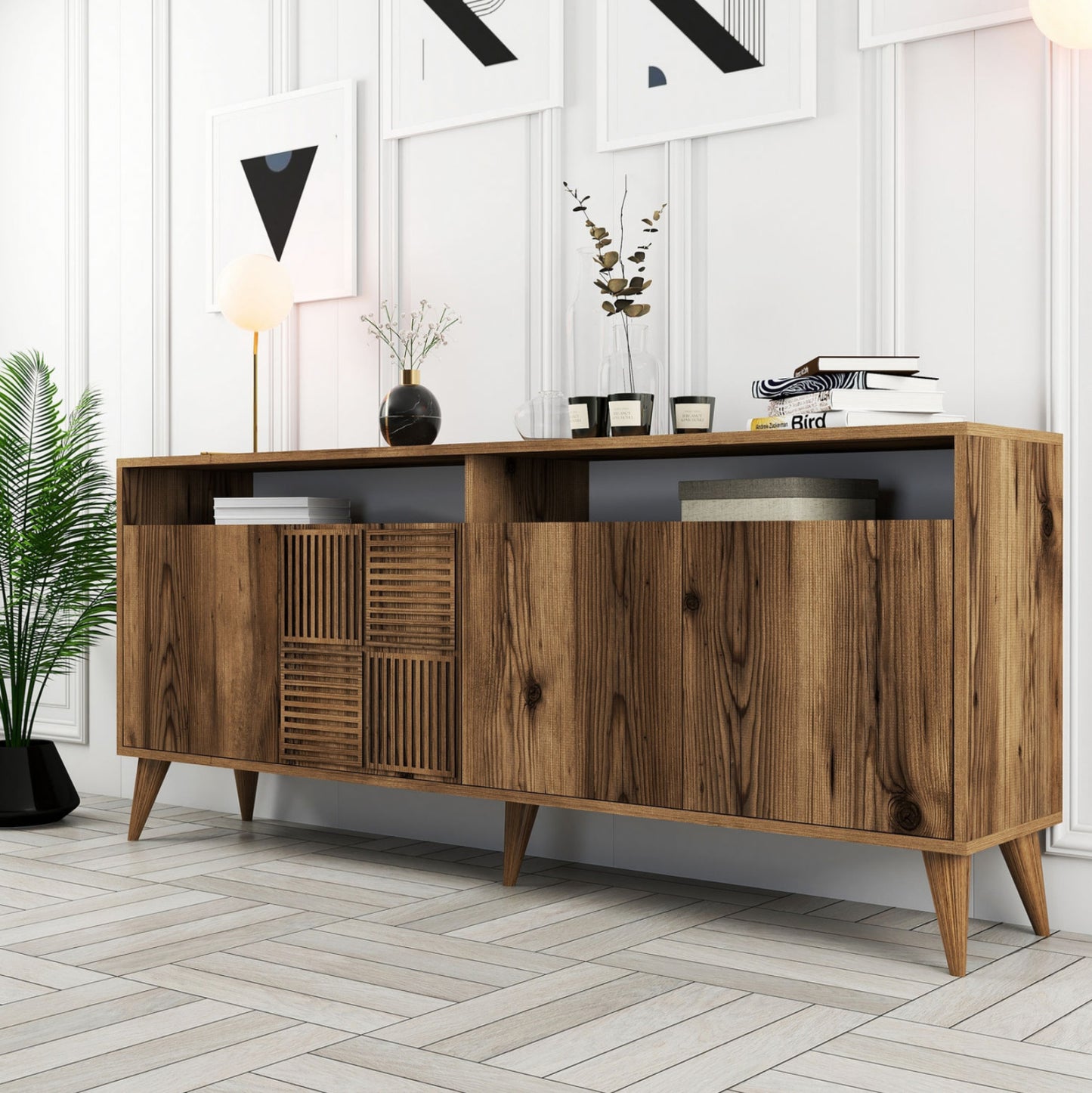 Buffet Melamine Hm9431.04 In Walnut Color 180x35x78.6hcm.