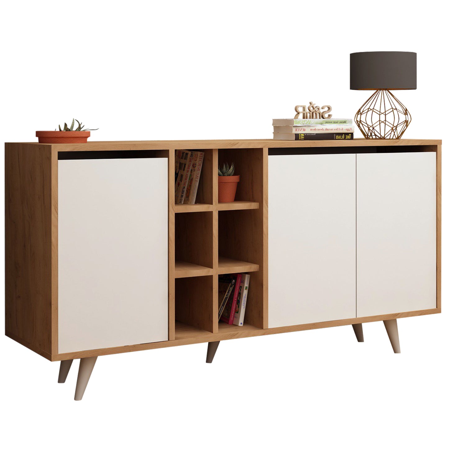 Buffet Briar Melamine Walnut And White Color 140x40x86hcm.hm9432.02