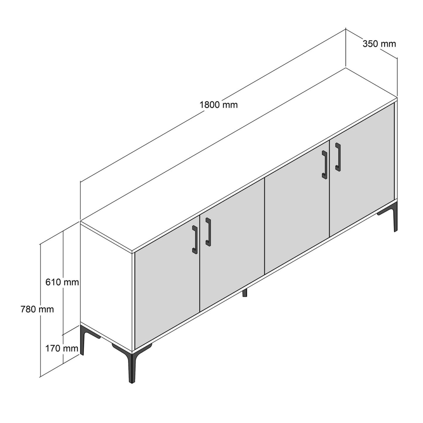 Buffet Melamine Walnut Color With Charcoal Grey Doors 180x35x78hcm.hm9428.01