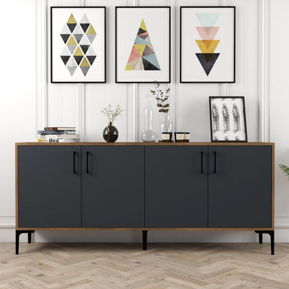 Buffet Melamine Walnut Color With Charcoal Grey Doors 180x35x78hcm.hm9428.01