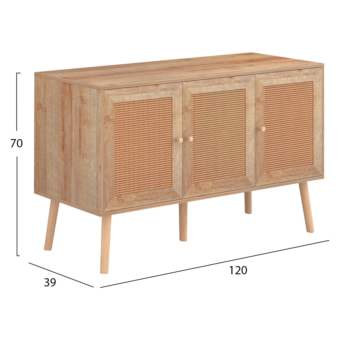 Buffet Melamine Colm With Synthetic Rattan Doors Hm9220.11 120Χ39Χ70hcm.