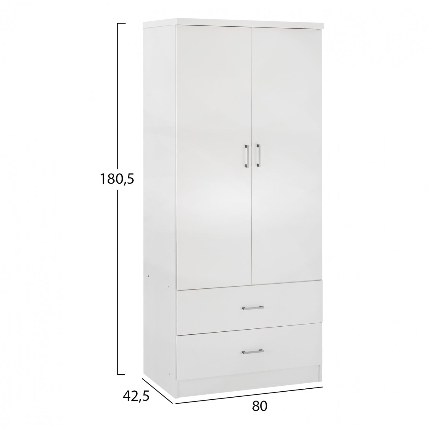 Wardrobe 2 Doors With 2 Drawers Hm338.05 White 80Χ42,5Χ180,5Υ Cm.