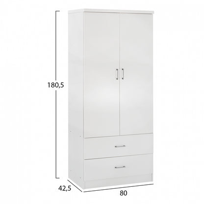 Wardrobe 2 Doors With 2 Drawers Hm338.05 White 80Χ42,5Χ180,5Υ Cm.