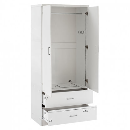 Wardrobe 2 Doors With 2 Drawers Hm338.05 White 80Χ42,5Χ180,5Υ Cm.