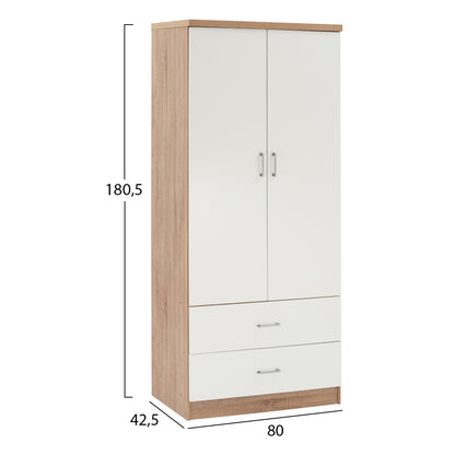 Wardrobe 2 Doors With 2 Drawers Hm338.06 Sonama-white 80Χ42,5Χ180,5Υ Cm.