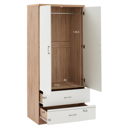 Wardrobe 2 Doors With 2 Drawers Hm338.06 Sonama-white 80Χ42,5Χ180,5Υ Cm.