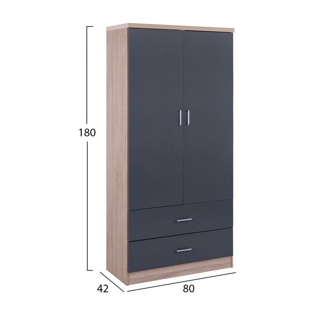 Wardrobe 2 Door With 2 Drawers Sonama-grey 80x42x180cm