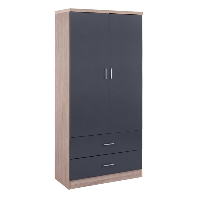 Wardrobe 2 Door With 2 Drawers Sonama-grey 80x42x180cm