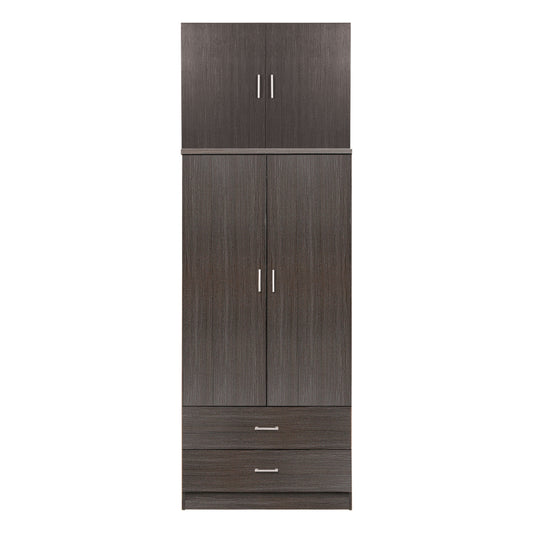 Wardrobe Reina Hm21061.01 2-leaf With Upper Cabinet & 2 Drawers-melamine In Zebrano 80x42x241hcm.
