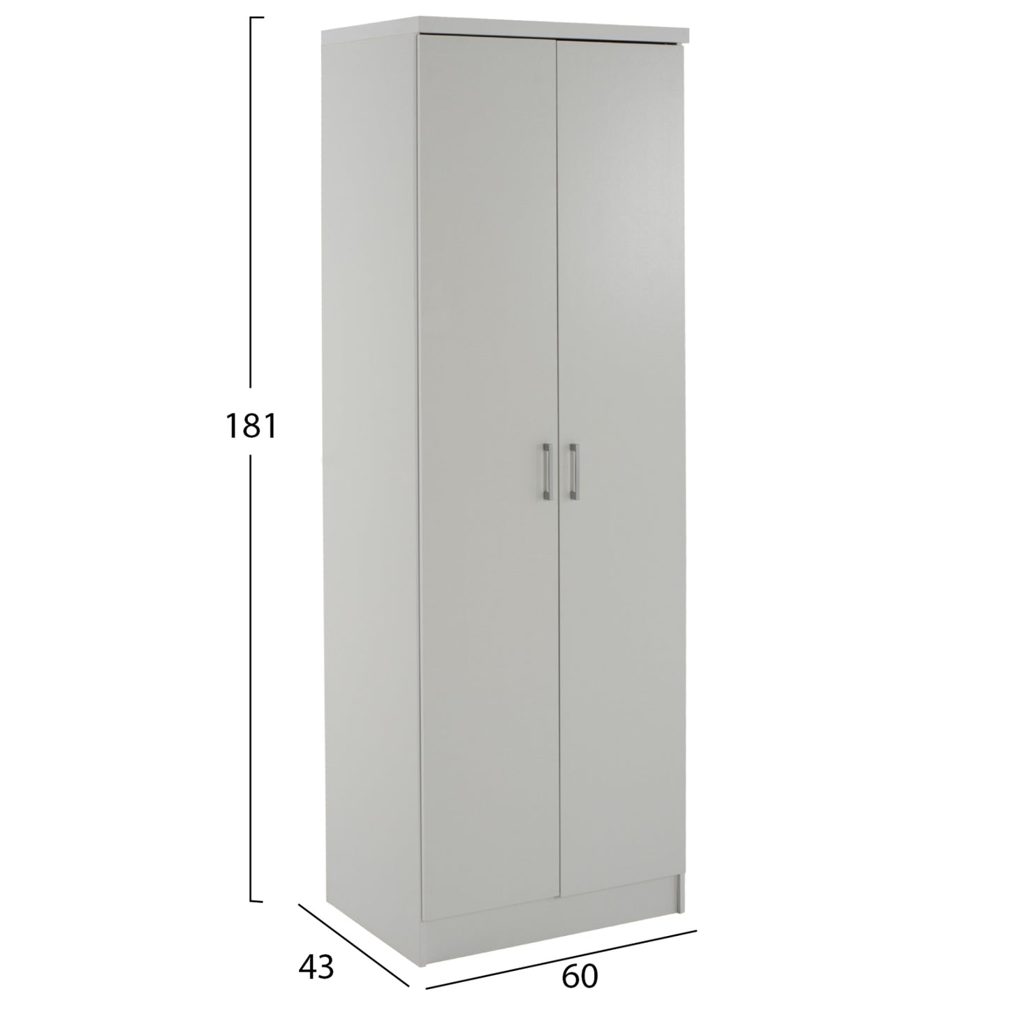 Wardrobe Bailey Hm337.05 2-leaf 3 Shelves Melamine In White 60Χ43Χ181h Cm.