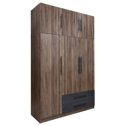 Wardrobe 3-leaf With Upper Cabinet (loft) Carys Hm10887.11 Melamine In Walnut/zebrano 150x55.5x240hcm