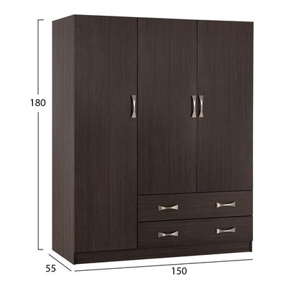 Wardrobe 3door 150x55x180cm With 2 Drawers Hm384.01 Zebrano