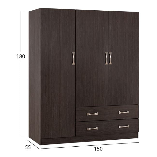 Wardrobe 3door 150x55x180cm With 2 Drawers Hm384.01 Zebrano