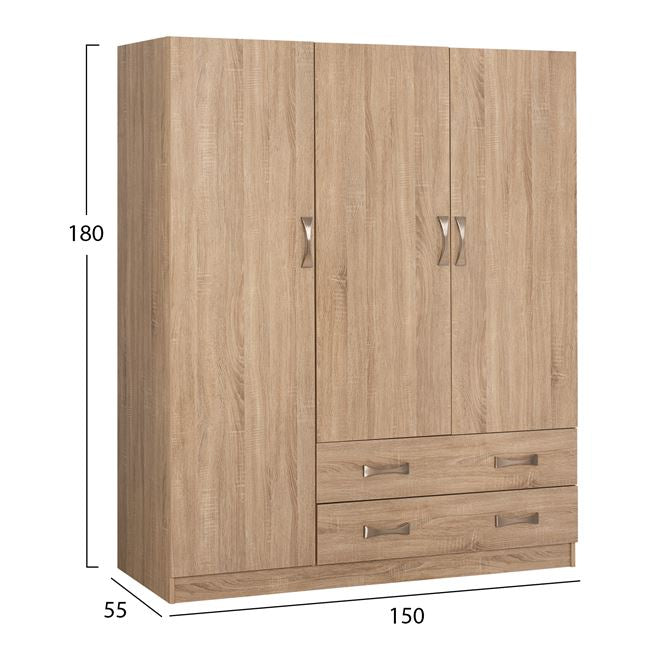 Wardrobe 3door With 2drawers Hm384.02 Sonama 150x55x180cm