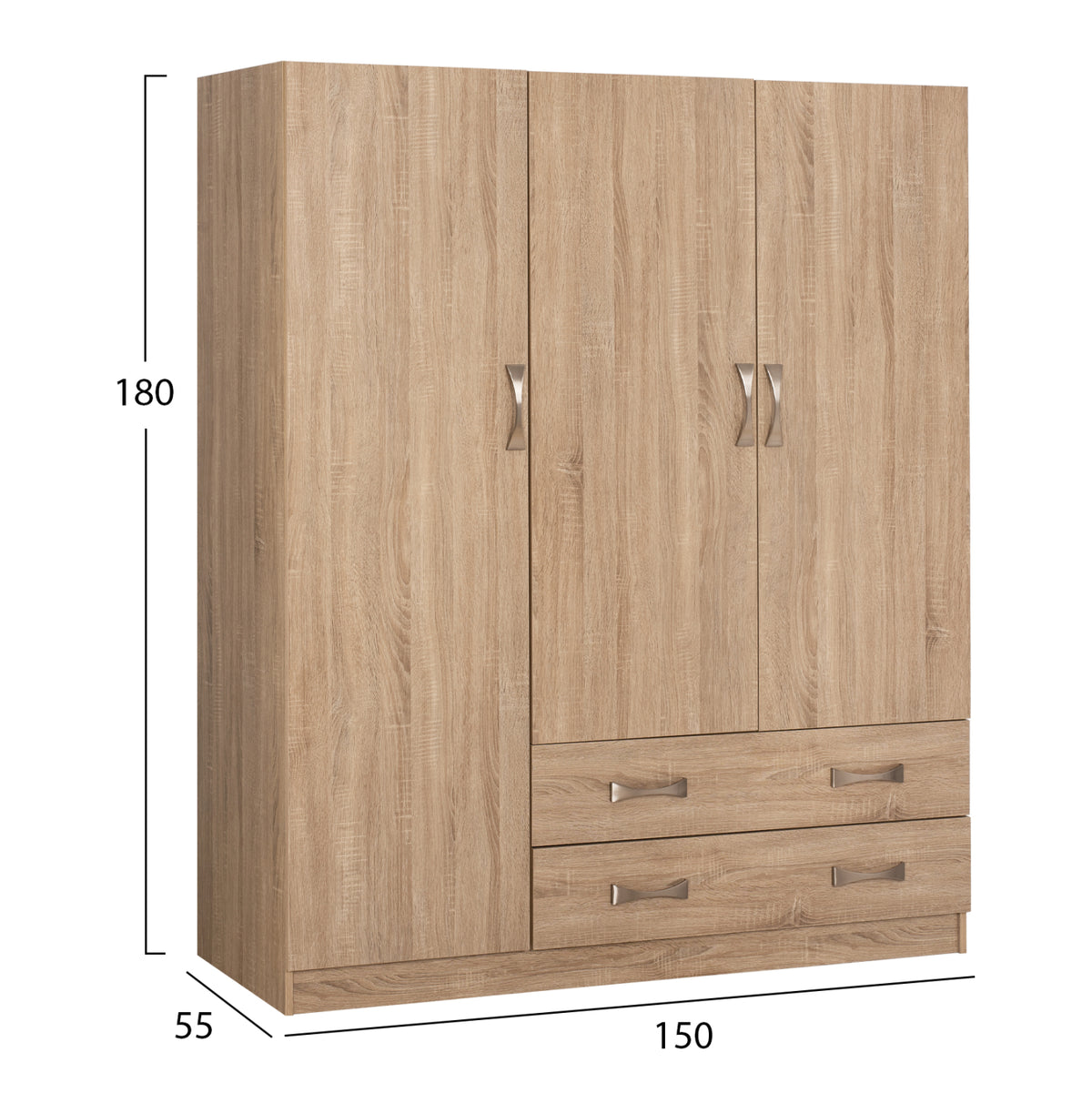 Wardrobe 3door With 2drawers Hm384.02 Sonama 150x55x180cm